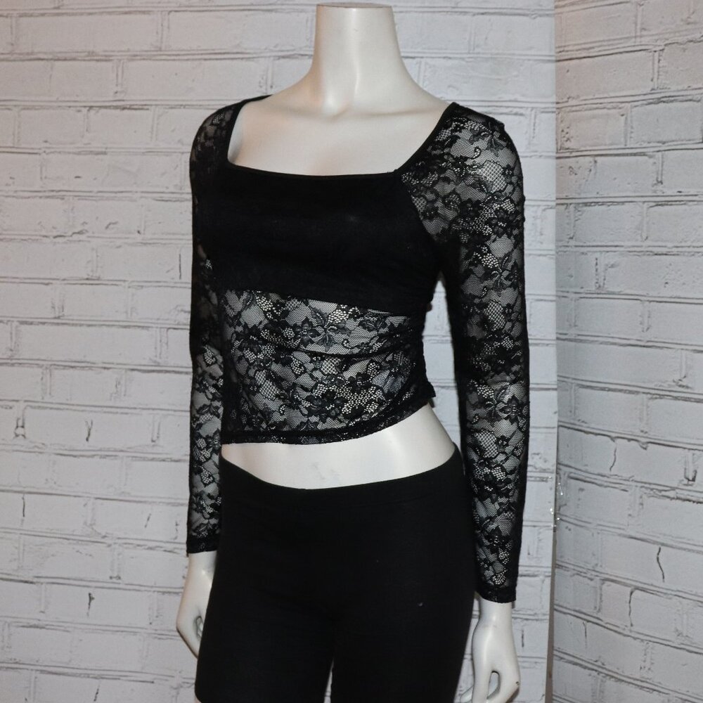 🖤🌸 Lace Cropped Blouse · Black · Size S · SHEIN